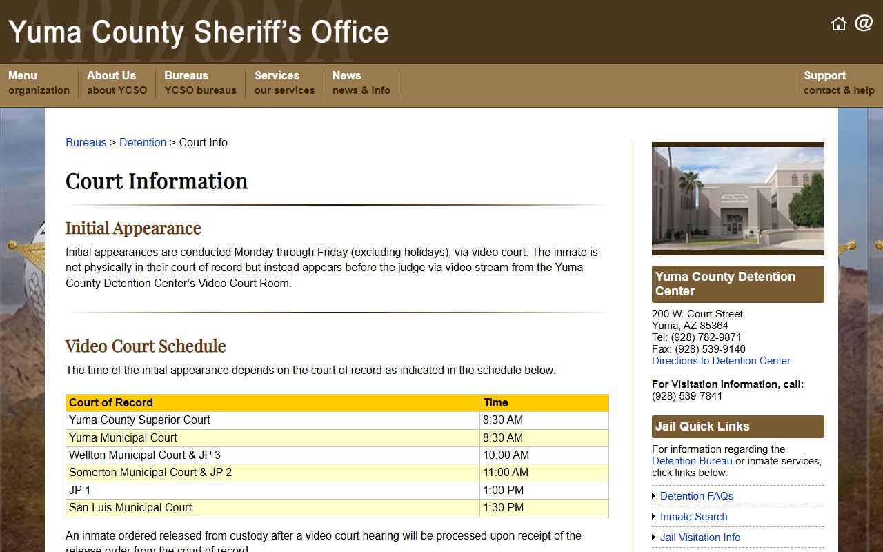 Yuma County court records after arrest initial appearance schedule